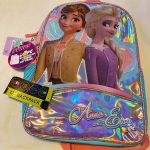 Disney Frozen Holographic Backpack with Anna and Elsa - Pink and Blue